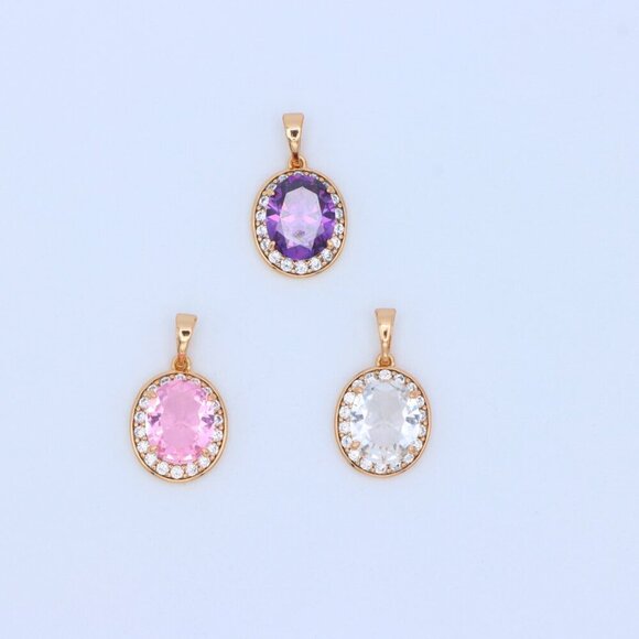 "Oval Purple Pendant with White Crystal Halo in Rose Gold Setting, XPPT1622 - Picture 8 of 12